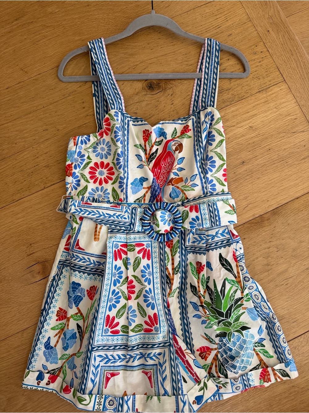 FARM Rio White Floral & Tropical Print romper with Blue Trim - Picture 2 of 5